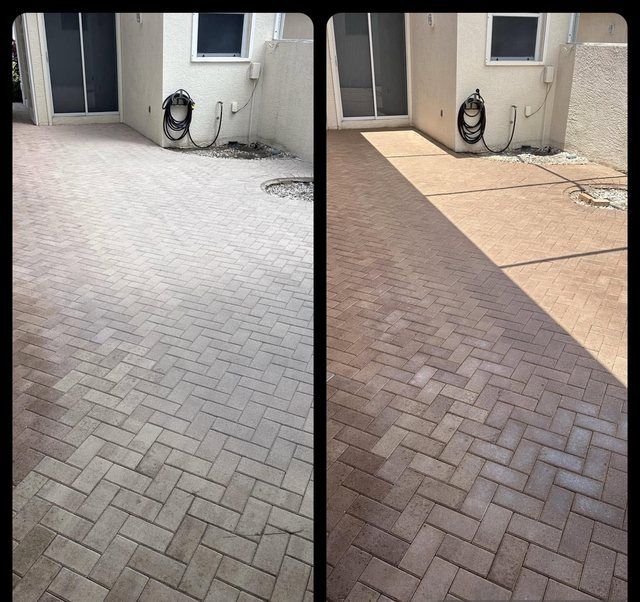 25-year-old bleached pavers restored with a brown tint in Naples, FL