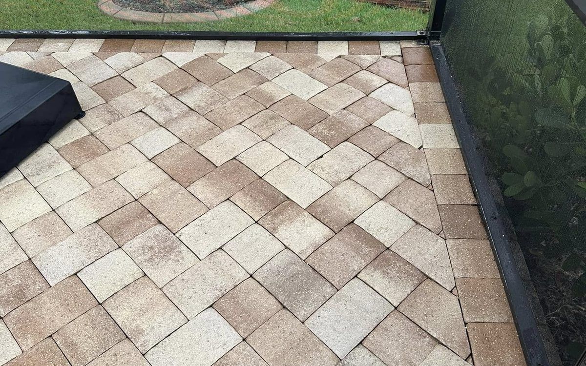 Re-laid and levelled lanai paver section after a paver repair in Bonita Springs, FL — Gulf Coast Sealing & Pressure Cleaning